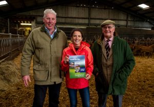 Beyond the Glen – A Strategy for the Scottish Venison Sector to 2030, Ladybank, Fife, UK. 03,09, 2018. Pic shows: l to r - Farmer Bob Prentice of Downfield Farm. Minister for Rural Affairs and the Natural Environment, Mairi Gougeon MSP. Bill Bewsher, Chairman of the Scottish Venison Partnership.   Credit: Ian Jacobs